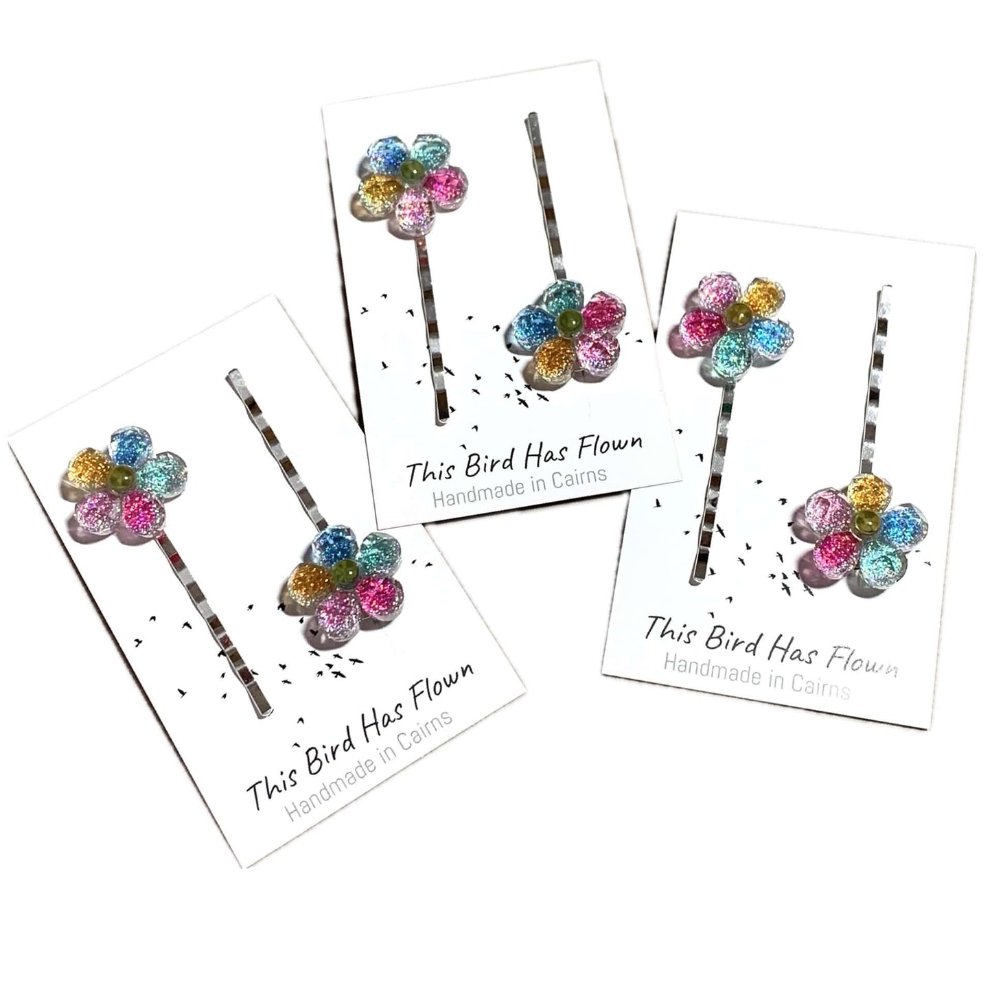 THIS BIRD HAS FLOWN - Rainbow Flowers- Hair Pins