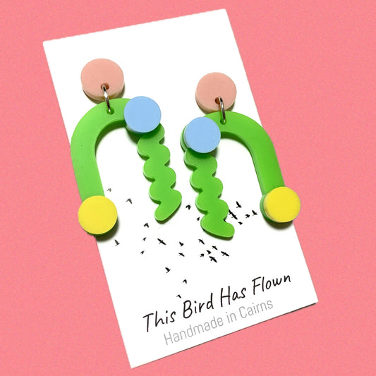 THIS BIRD HAS FLOWN - “Memphis- Lime Green” DANGLE EARRINGS