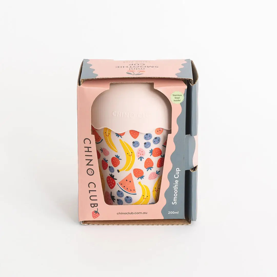 CHINO CLUB- Kids Mini Smoothie Cup & Straw- Fruits Pink