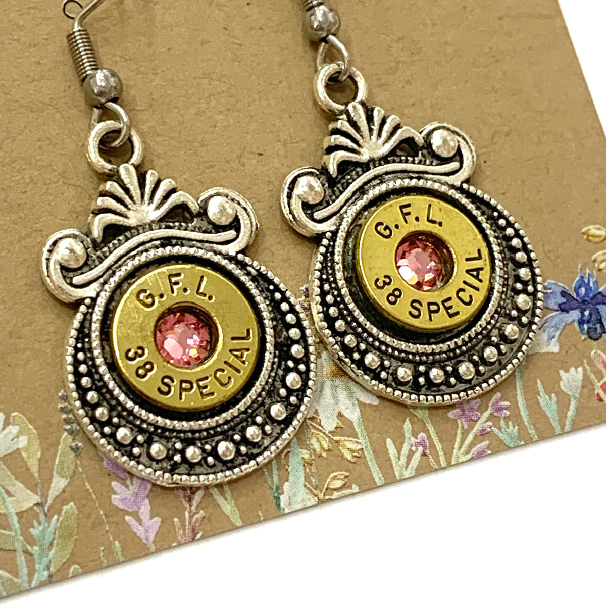 WILD BRASS- Aztec Drops- Pink Swarovski Crystal