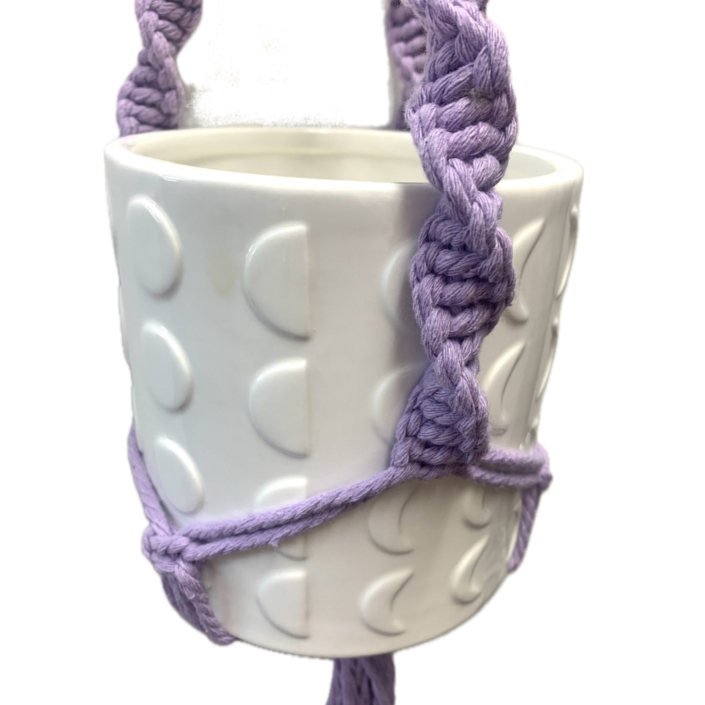 THIS BIRD HAS FLOWN - Macrame Pot Holder- Lavender Twisted Weave with Pot