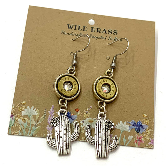 WILD BRASS- Charm Drops- Cactus with Clear Swarovski Crystals