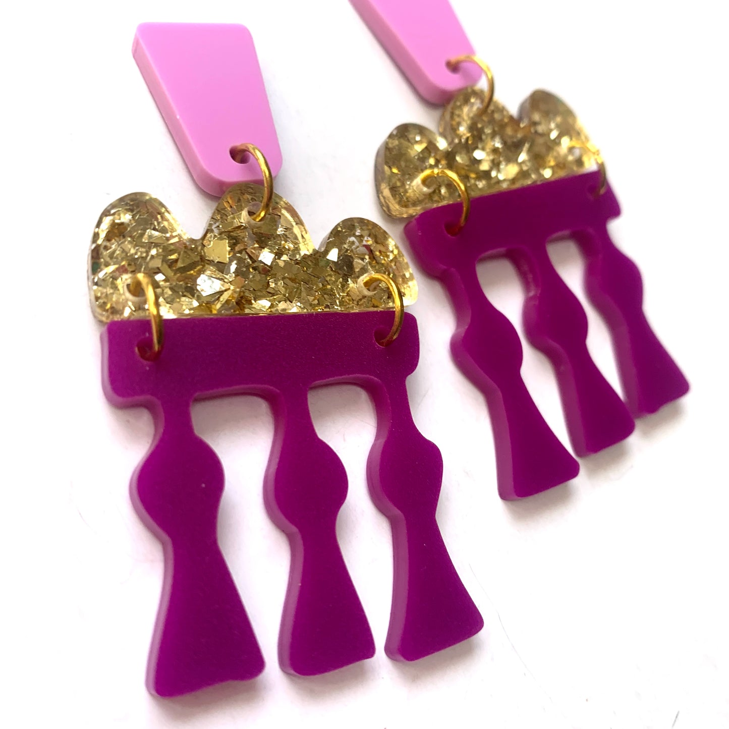THIS BIRD HAS FLOWN - “Temple Earrings- Purple” STATEMENT DANGLE EARRINGS