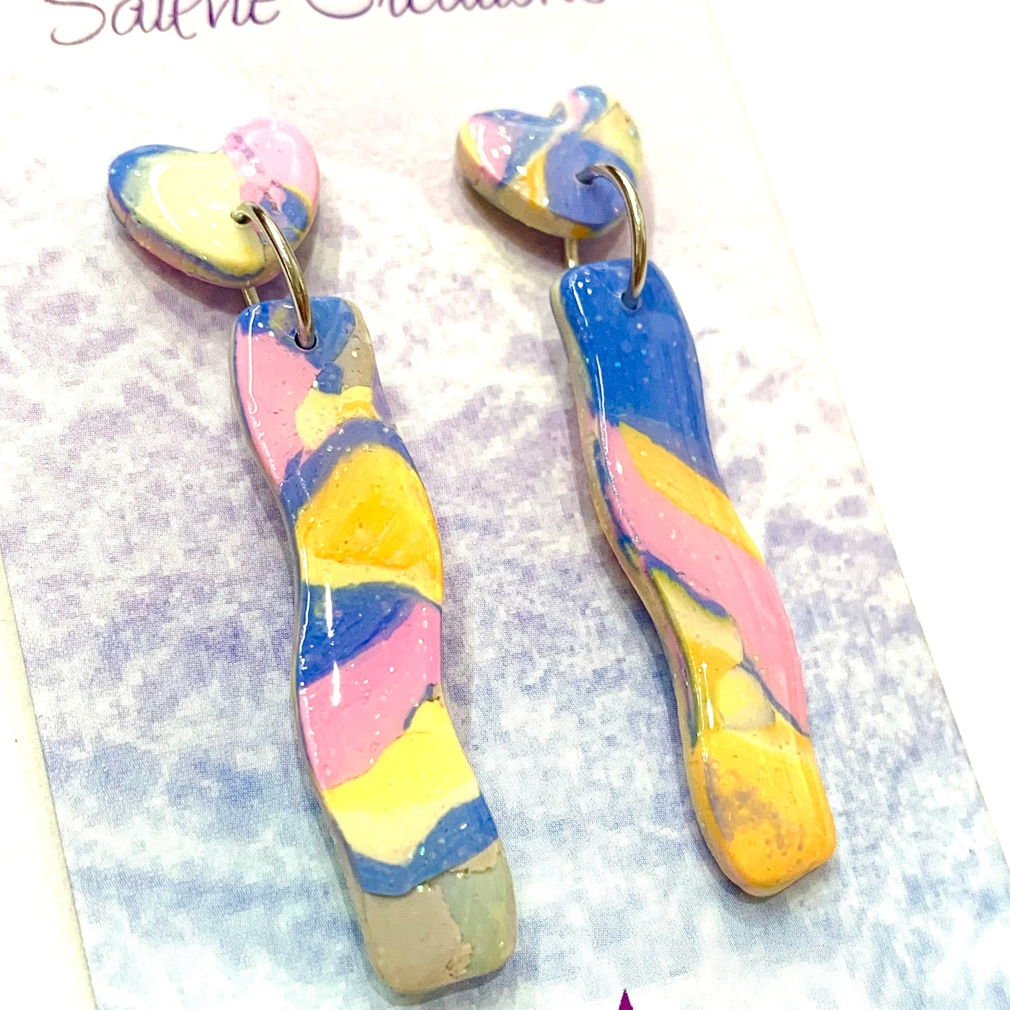 Sailvie Creations - Pina Colada Heart Stud Stick Dangle Earrings
