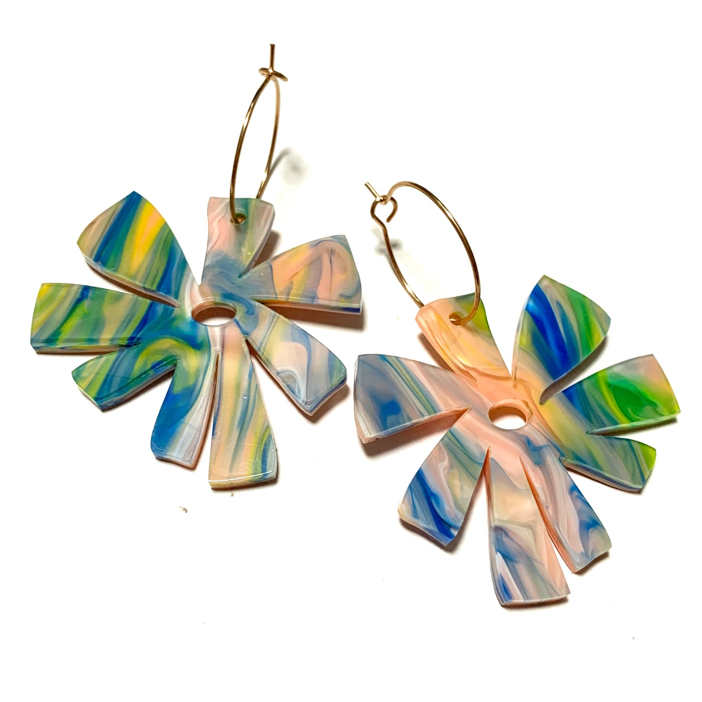 THIS BIRD HAS FLOWN - “Marble Daisy” HOOP DANGLE EARRINGS