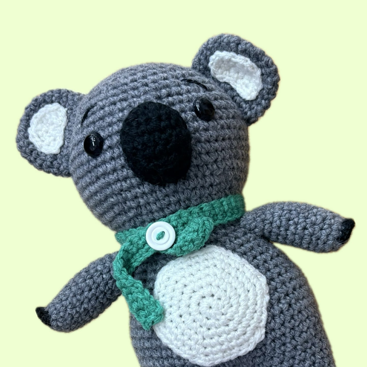 BEAKNITS- CROCHET KOALA WITH GREEN SCARF