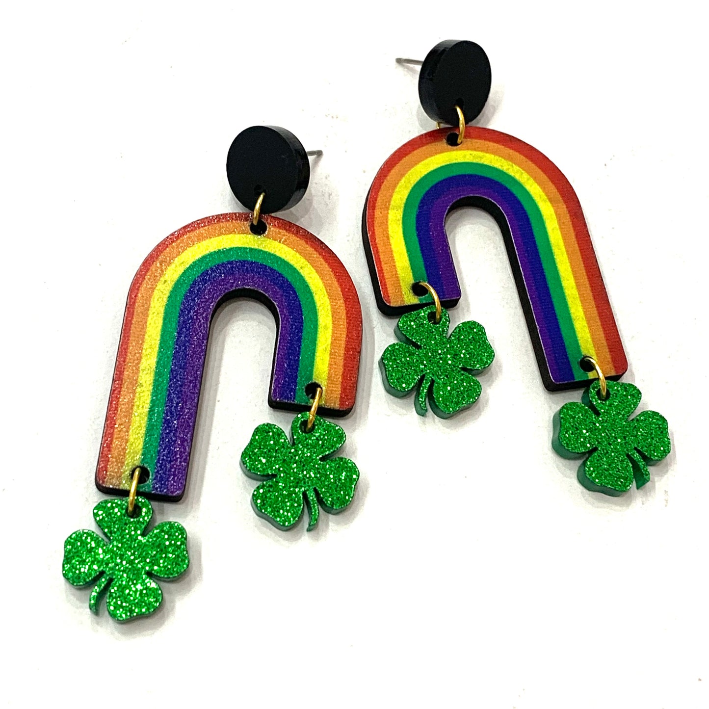 MAKIN' WHOOPEE - Rainbow & Four Leaf Clover Dangle Earrings