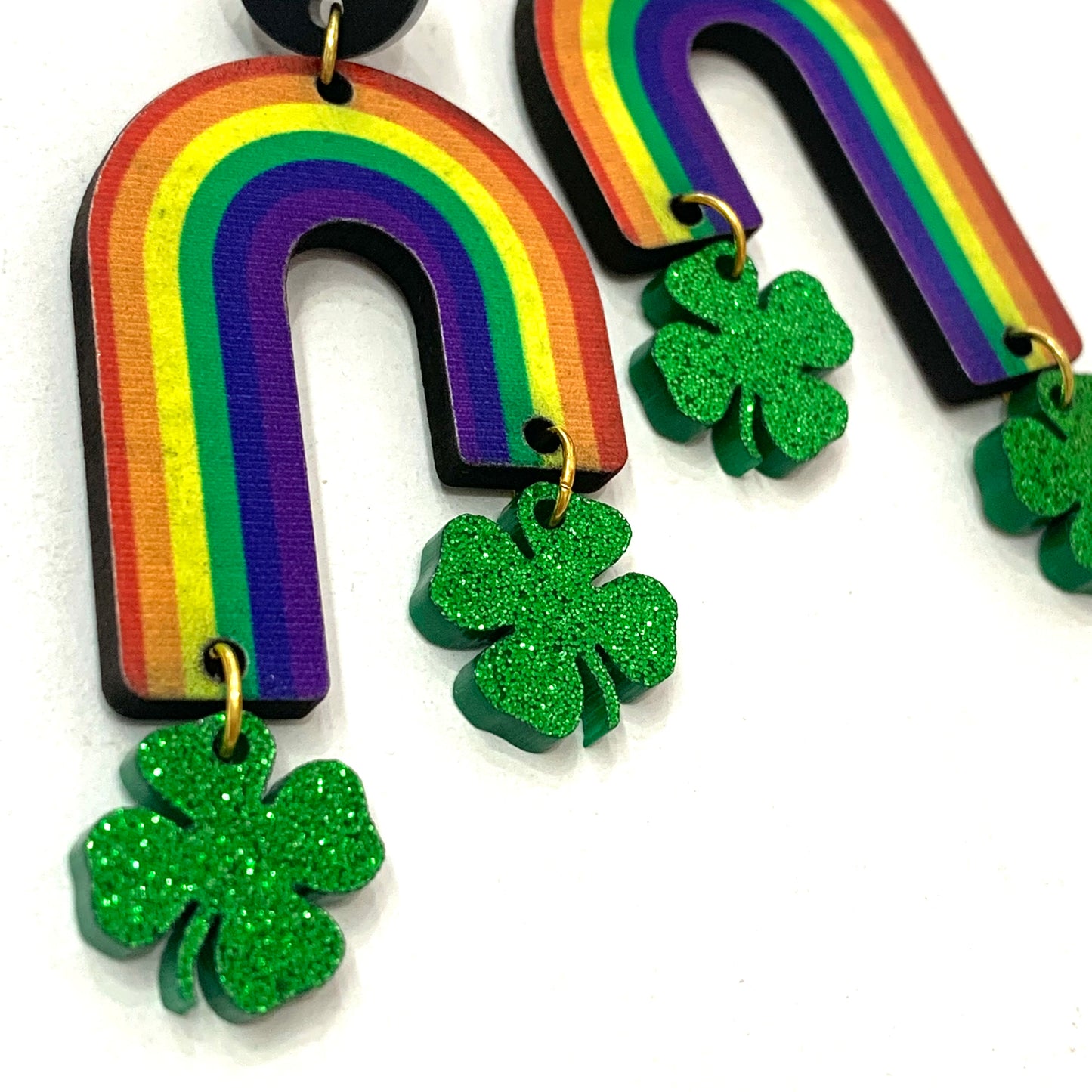 MAKIN' WHOOPEE - Rainbow & Four Leaf Clover Dangle Earrings
