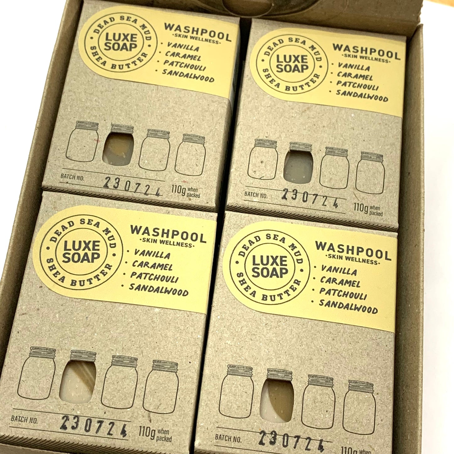 WASHPOOL SUPPLY CO- Vanilla, Patchouli, Sandalwood & Caramel Luxury Soap Bar with Dead Sea Mud