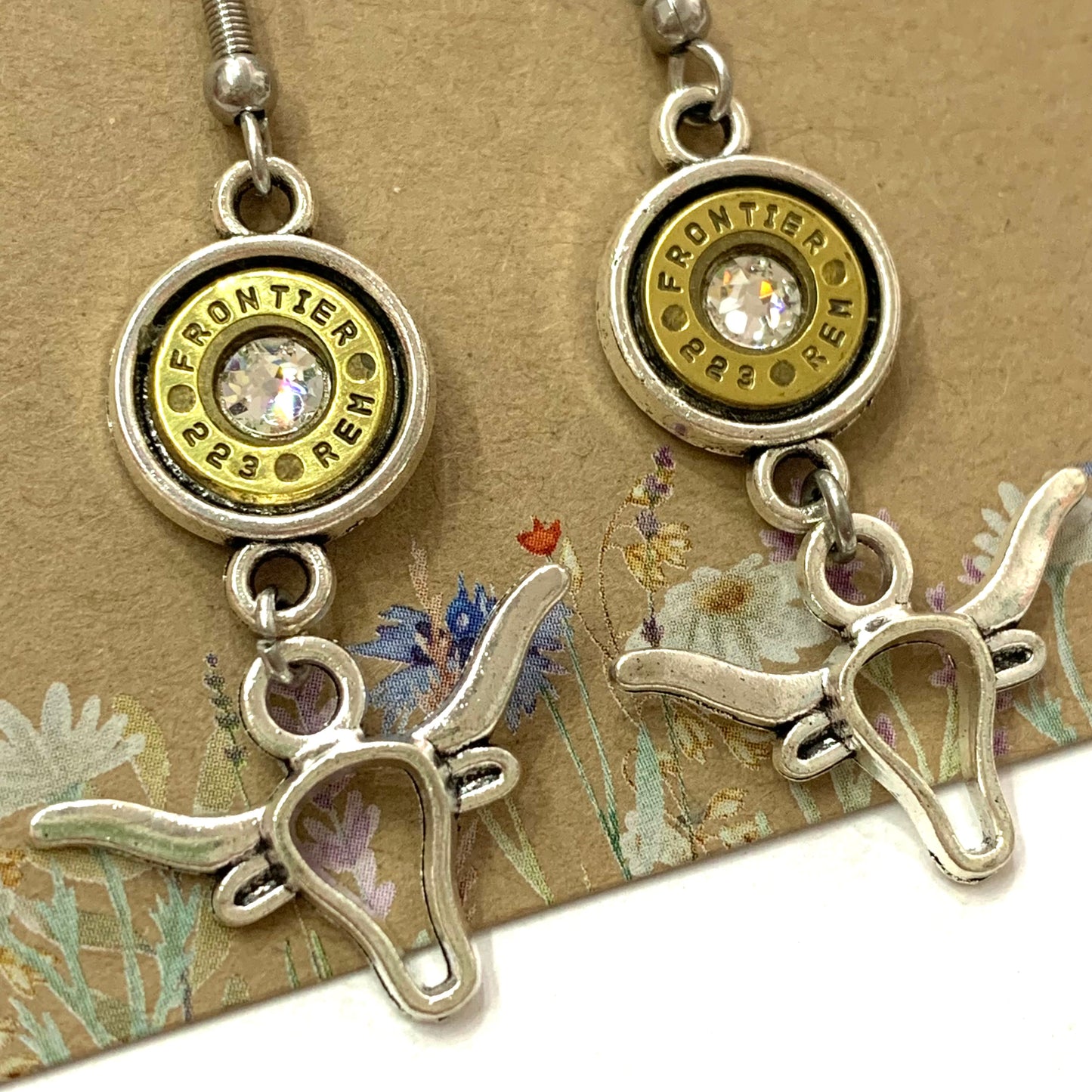 WILD BRASS- Charm Drops- Bull with Clear Swarovski Crystals
