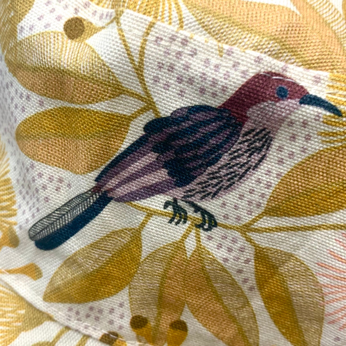 Teacups n Quilts- Mustard Gum Flowers & Birds Fabric Hat- Adult Size