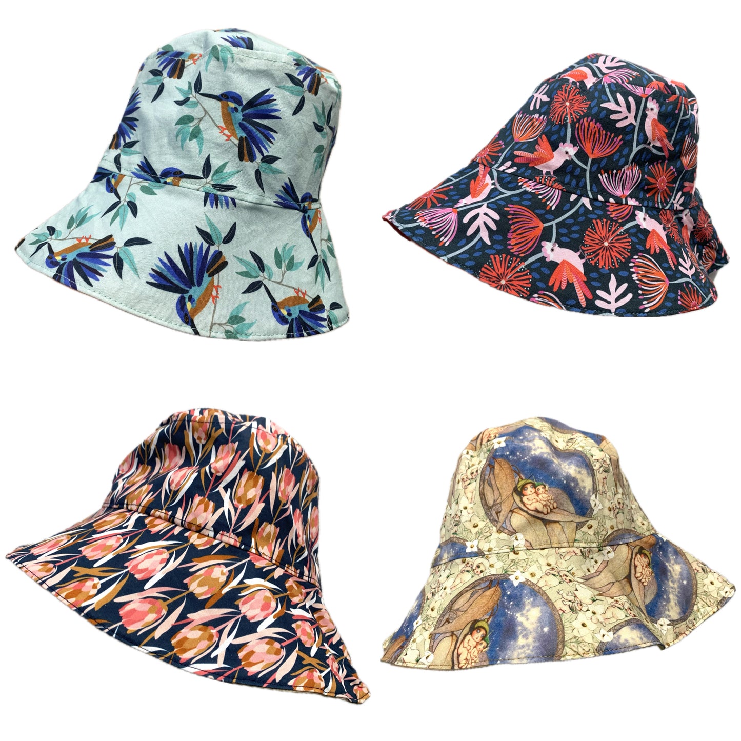 Teacups n Quilts- Galahs Fabric Hat- Adult Size