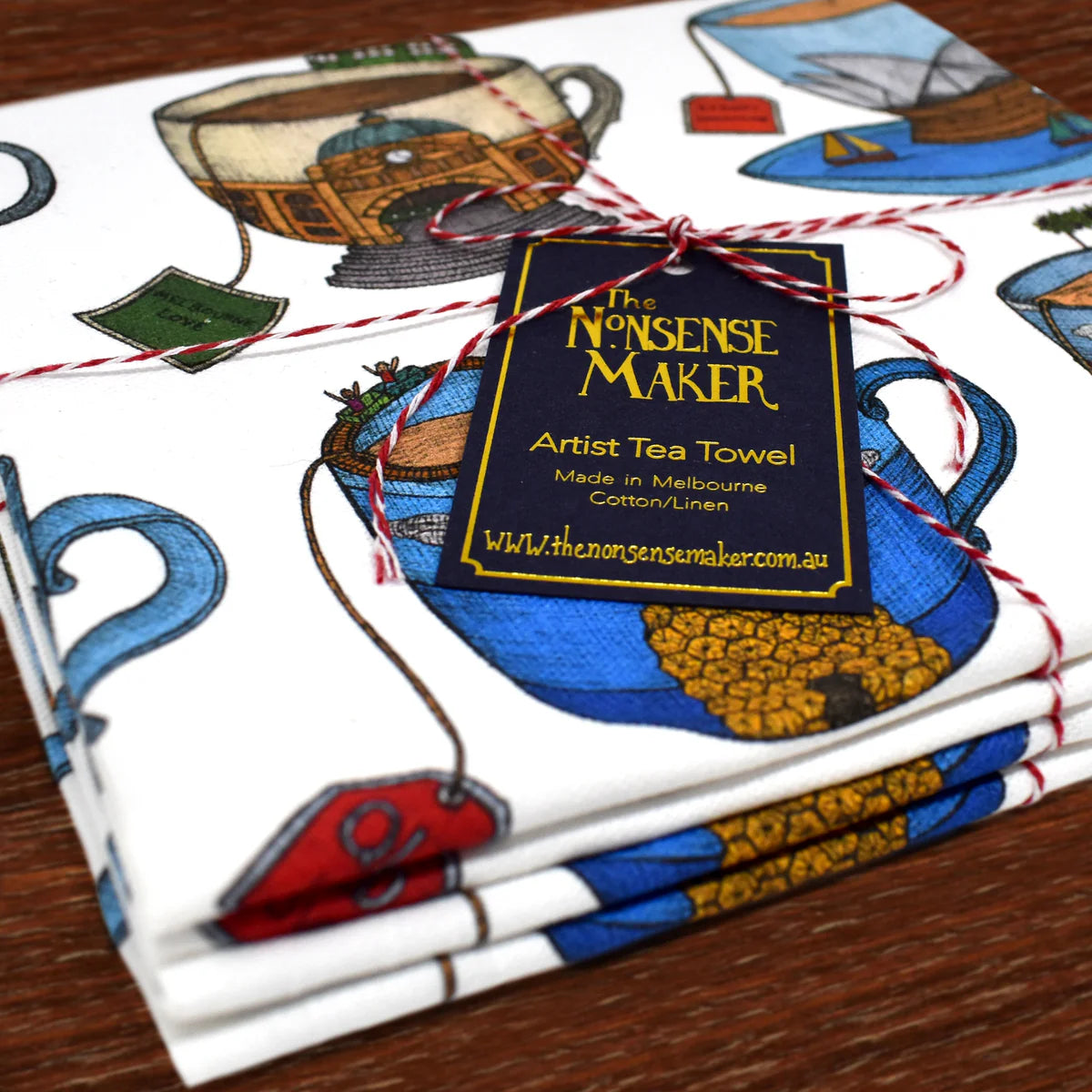 The Nonsense Maker- Aussie Teacup- Artist Tea Towel