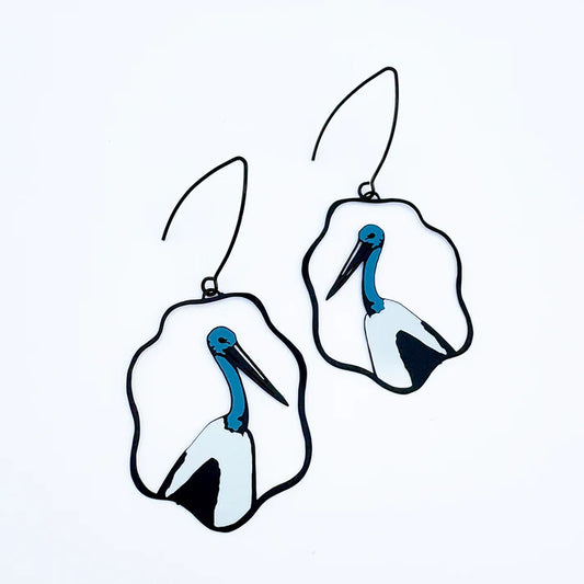 DENZ & CO - Australian Jabiru earrings in Black, Blue & White