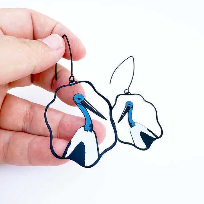 DENZ & CO - Australian Jabiru earrings in Black, Blue & White
