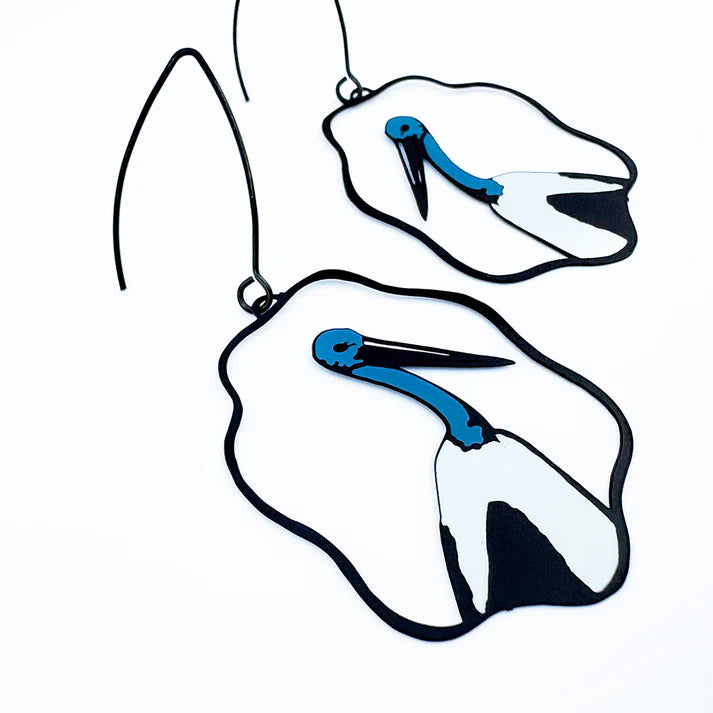DENZ & CO - Australian Jabiru earrings in Black, Blue & White