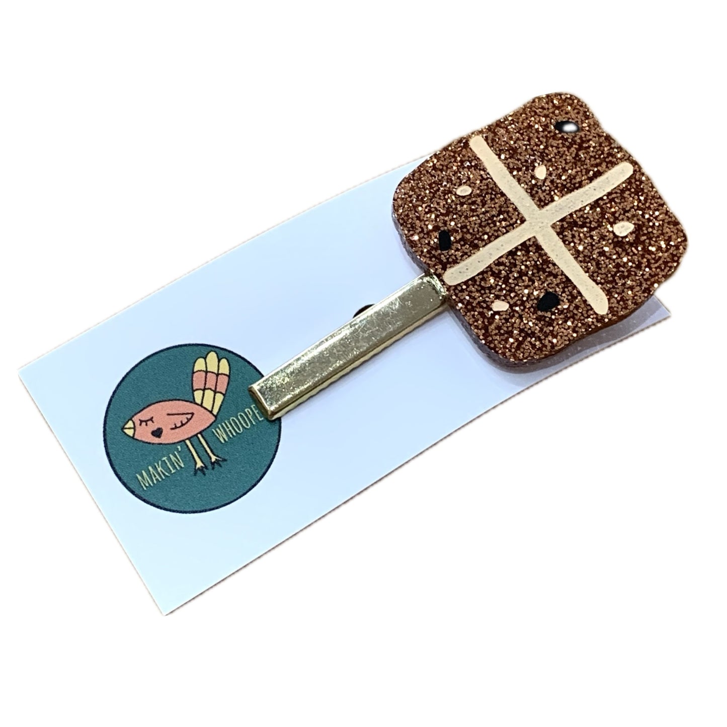 MAKIN' WHOOPEE - "Hot Cross Bun" Hair Clip - Copper Glitter