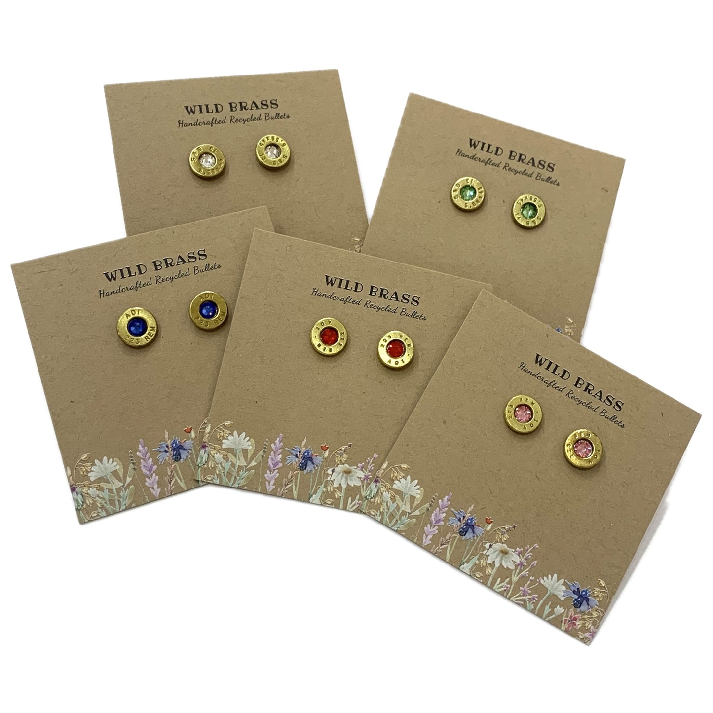 WILD BRASS- Small Studs- Dark Green Swarovski Crystal