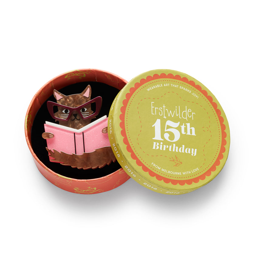 ERSTWILDER - "Puss in Books" Brooch - 15th Birthday Fan Favourites