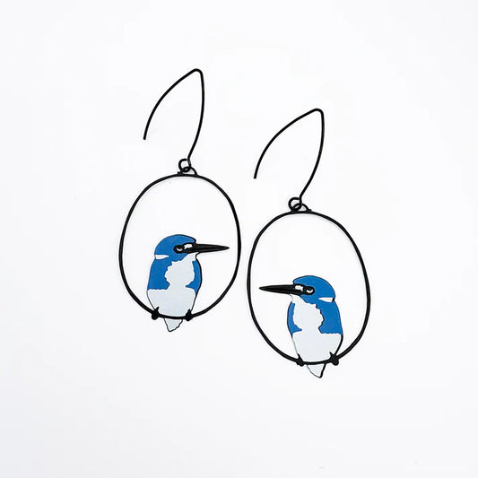 DENZ & CO - Blue and White Kingfisher earrings