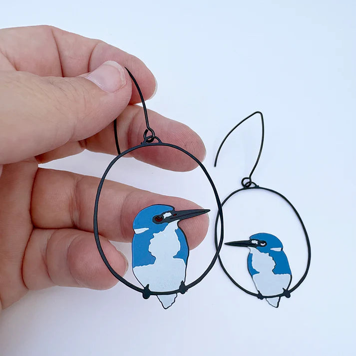 DENZ & CO - Blue and White Kingfisher earrings