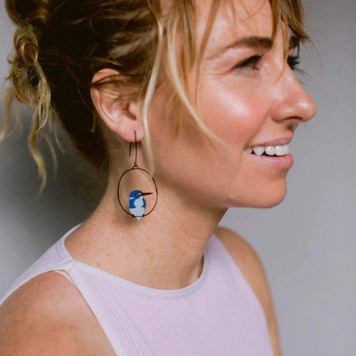 DENZ & CO - Blue and White Kingfisher earrings