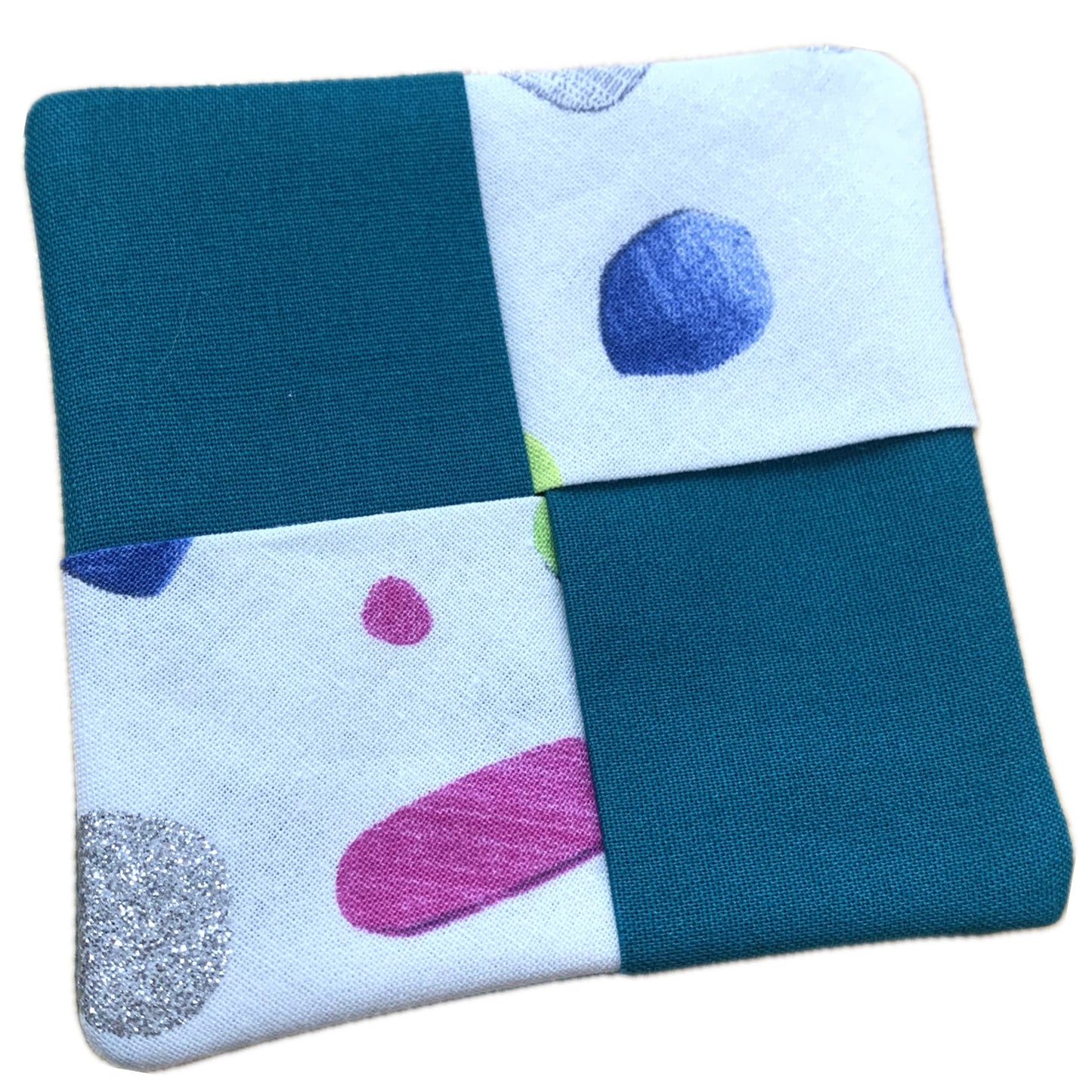 MUMMA WHOOPEE- WINE GLASS SLIPPER/COASTERS- Blobs & Teal