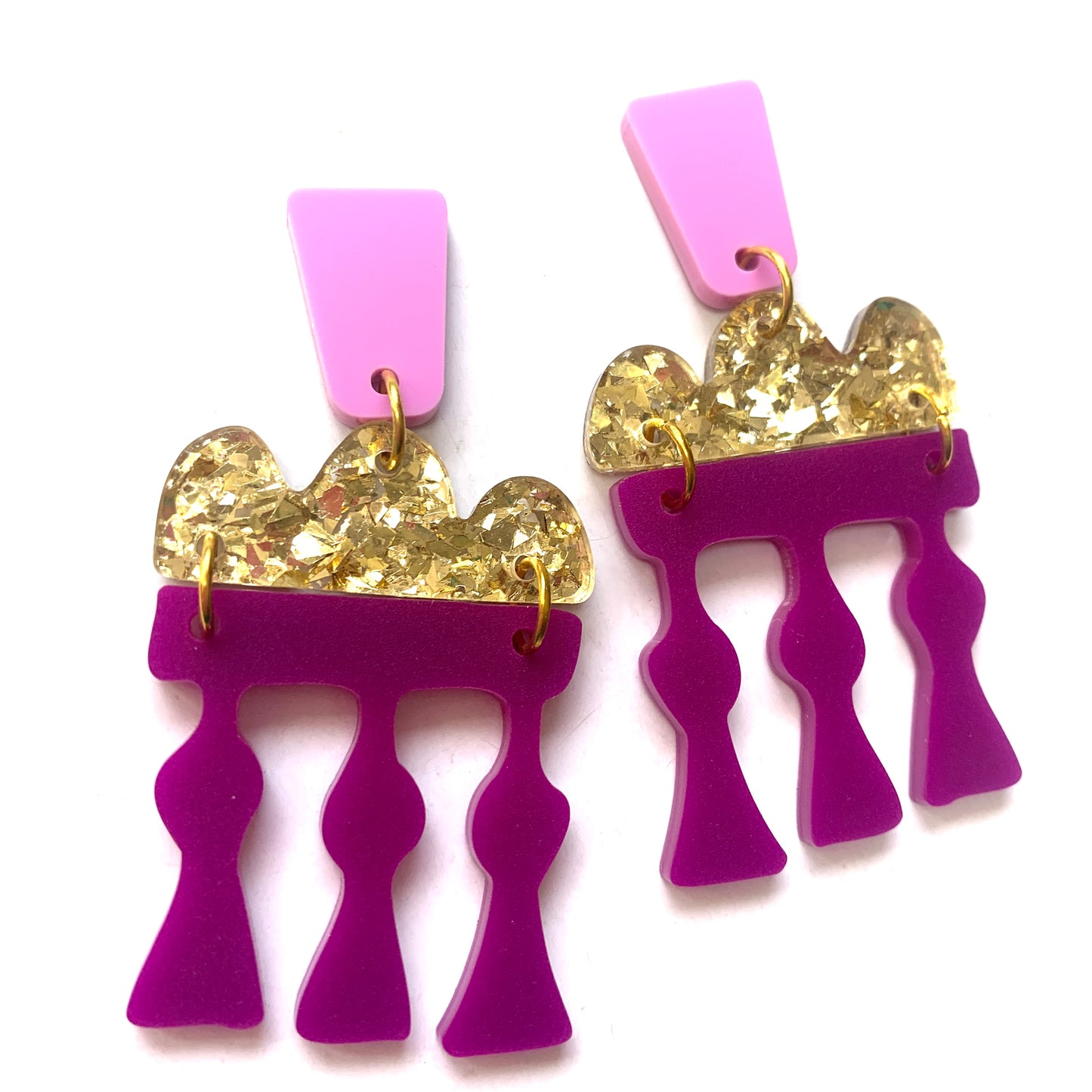 THIS BIRD HAS FLOWN - “Temple Earrings- Purple” STATEMENT DANGLE EARRINGS