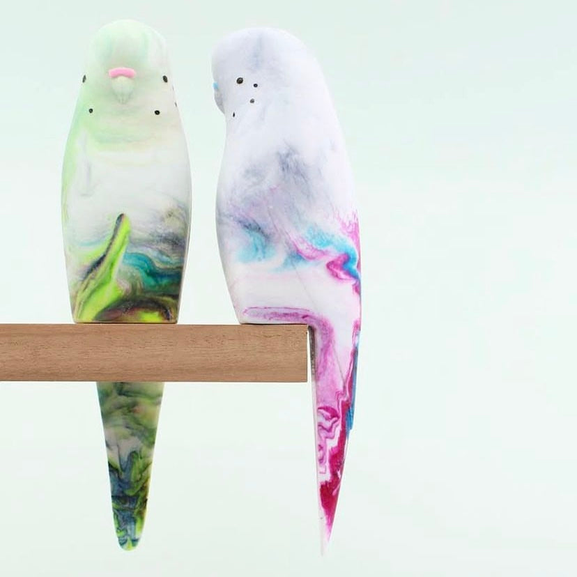 PETE CROMER - RESIN BUDGERIGAR #5 - Purple Swirl with White