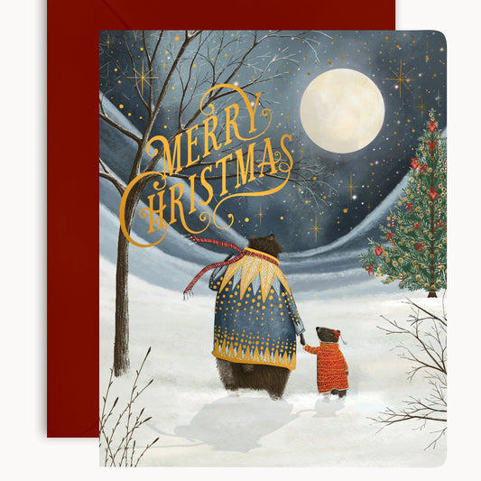 BESPOKE LETTERPRESS - "Starry Night Bears"- Foiled Christmas Card