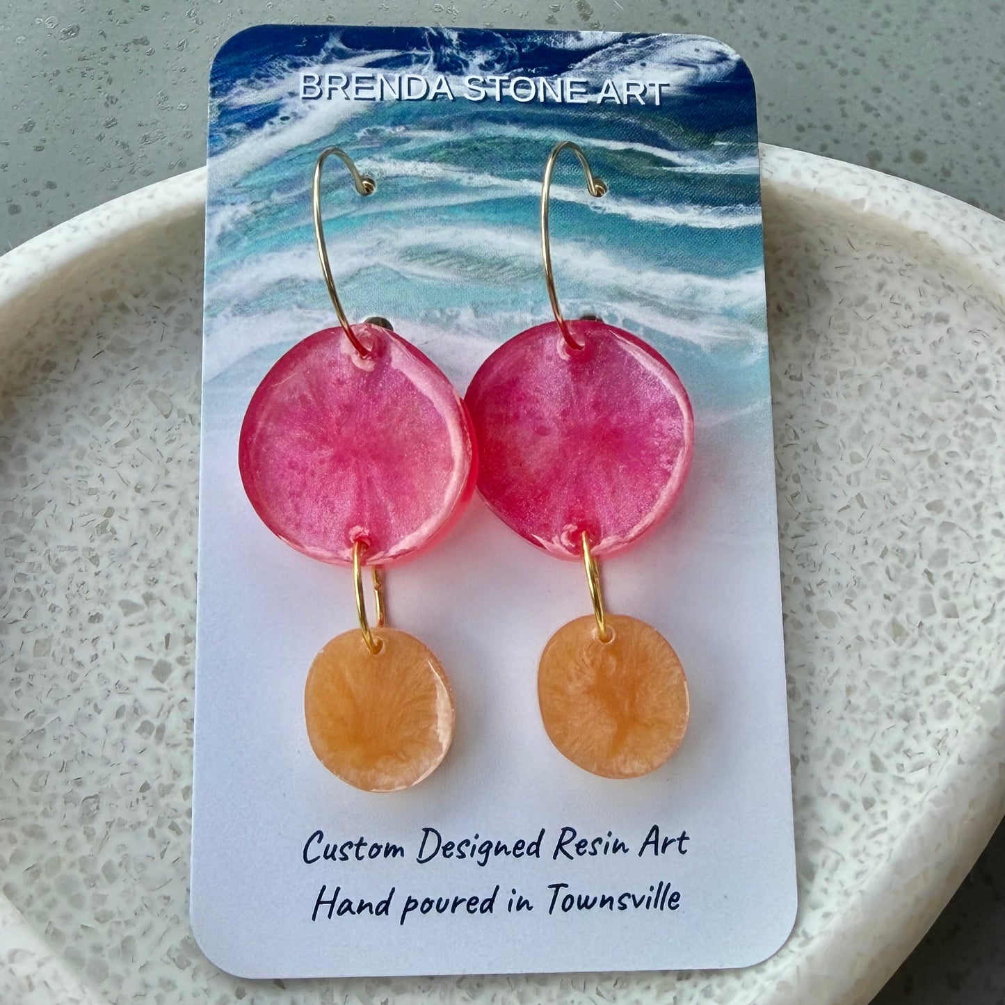 BRENDA STONE ART - Colourful Double Drops Hoop Earrings 1