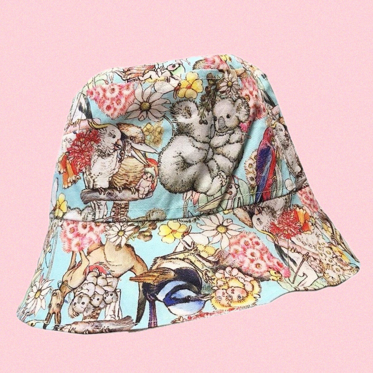 Teacups n Quilts - May Gibbs Fabric Hat - Blue Background (Koala)- Kids Size Small