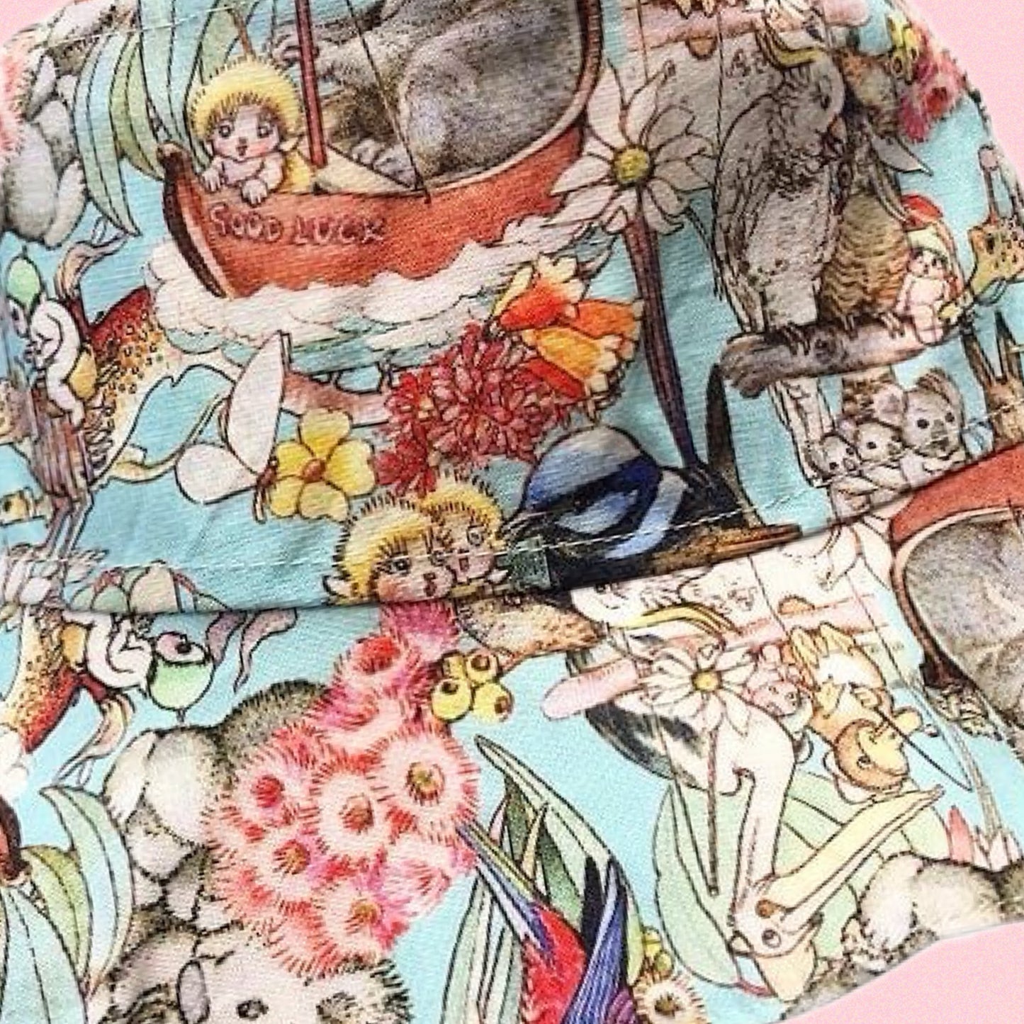 Teacups n Quilts - May Gibbs Fabric Hat - Blue Background (Koala)- Kids Size Small