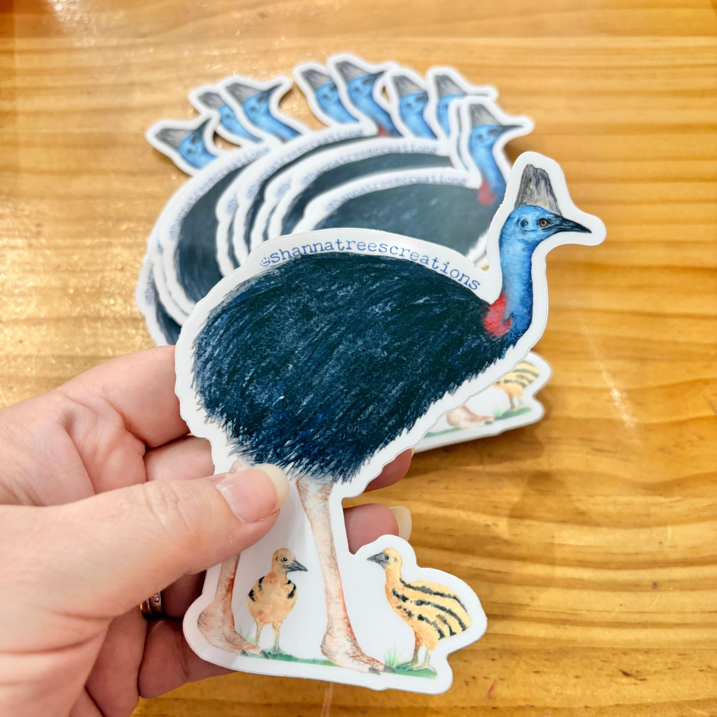Shanna Trees Creations- Cassowary with Chicks - Large Sticker