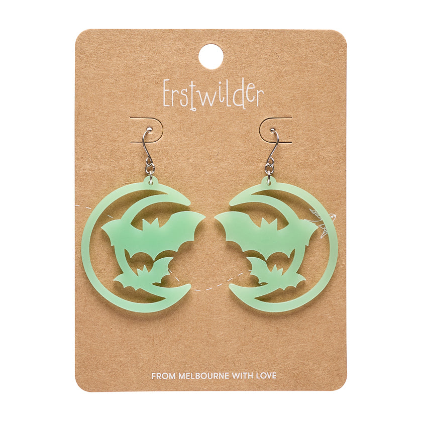 ERSTWILDER - Moon & Bats Drop Earrings - Glow in the Dark - Midnight Mischief