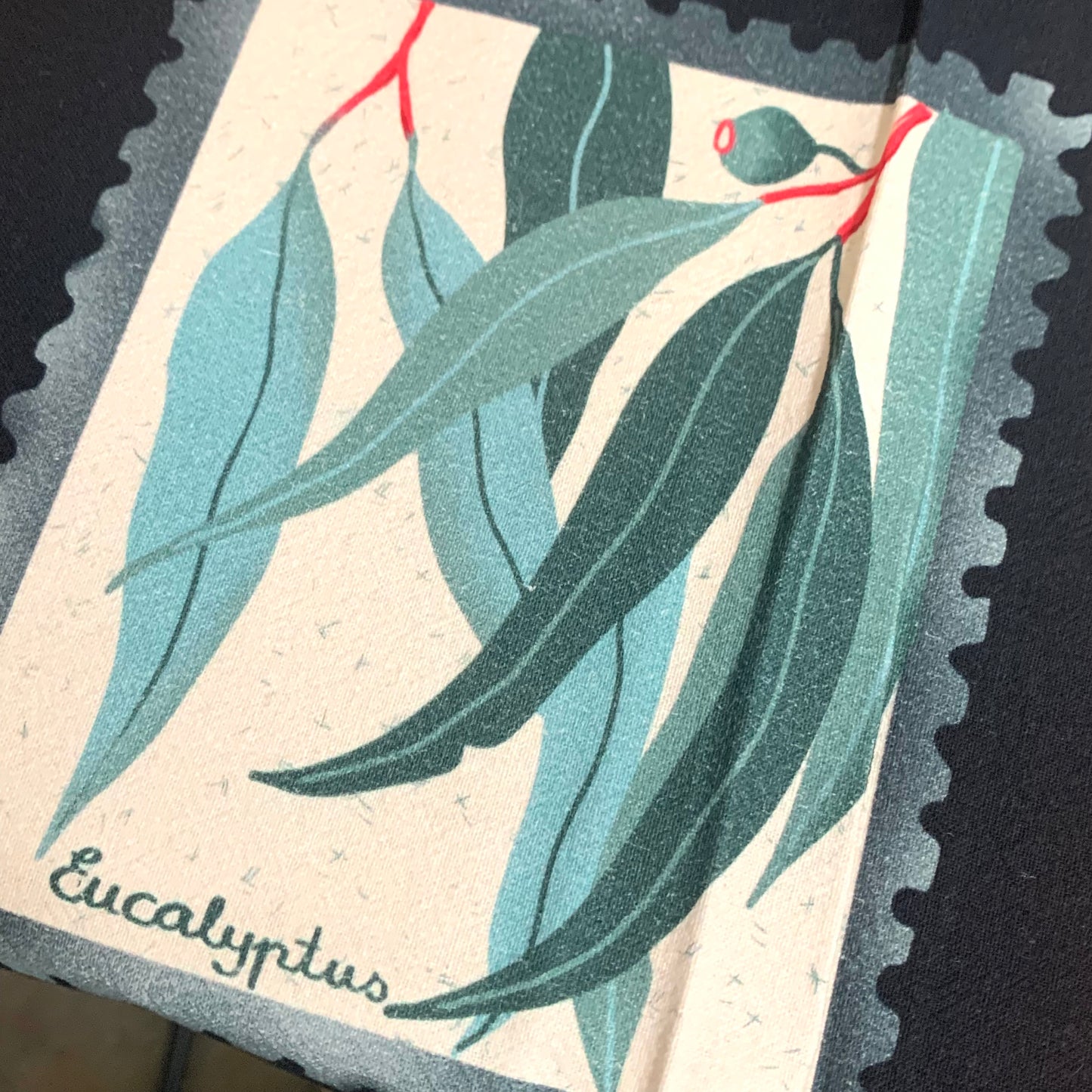 ESZTER'S CREATIONS - "Australian Wildflower Stamp Black"- Tea Towel