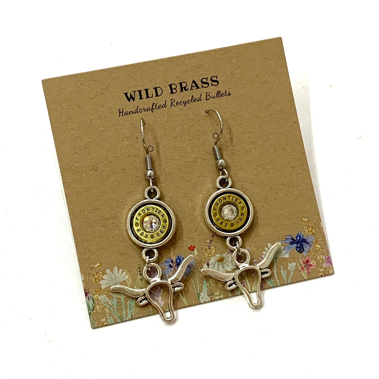 WILD BRASS- Charm Drops- Bull with Clear Swarovski Crystals