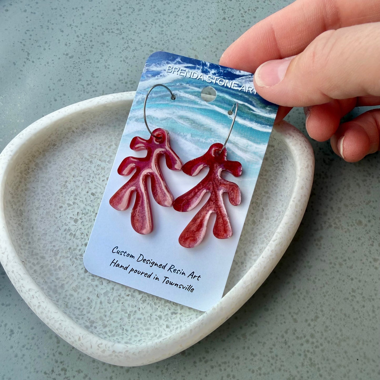 BRENDA STONE ART - Fan Coral Hoop Earrings 3
