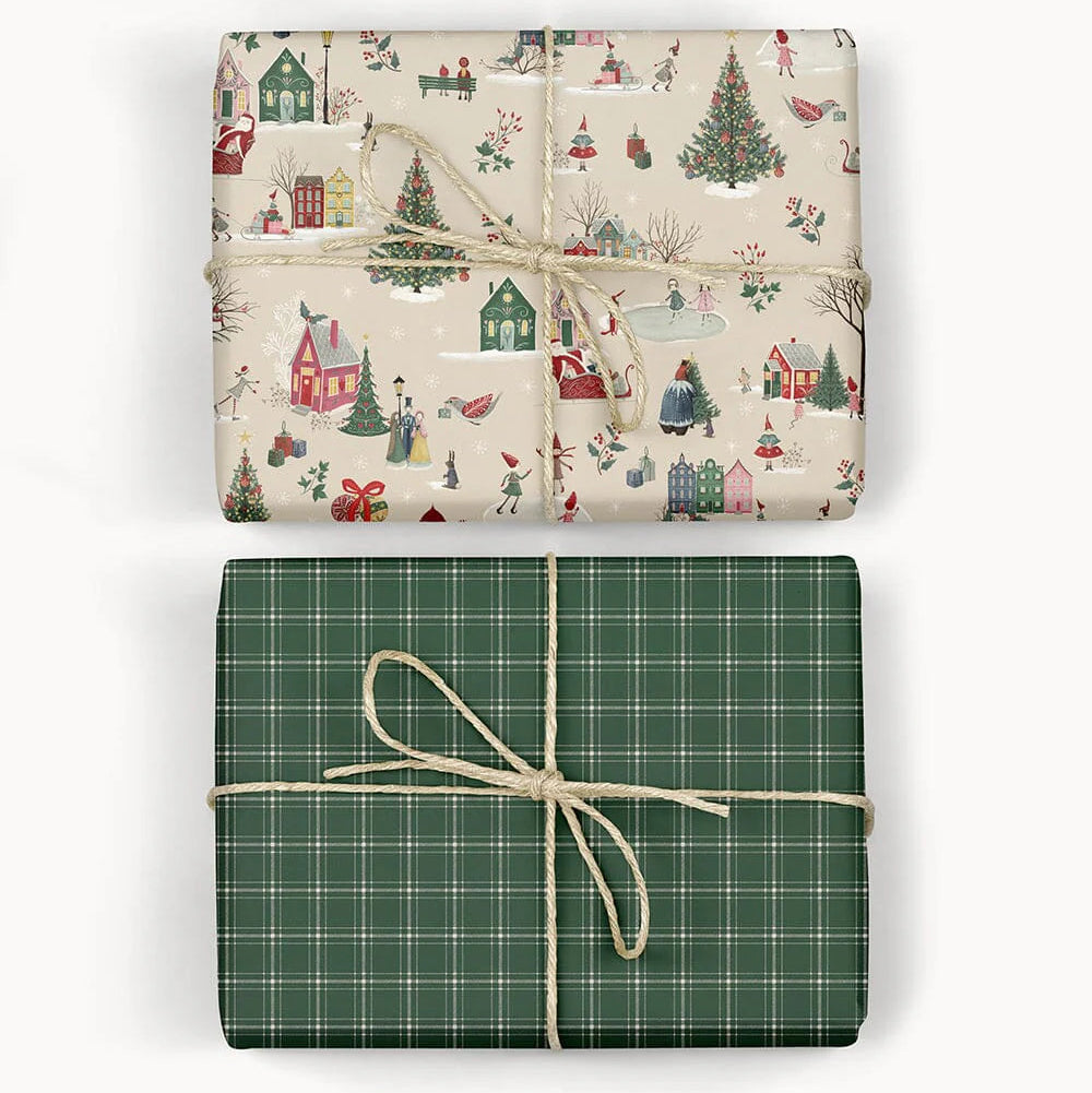 BESPOKE LETTERPRESS - Christmas Winter Wonderland / Spruce Tartan Double sided gift wrap
