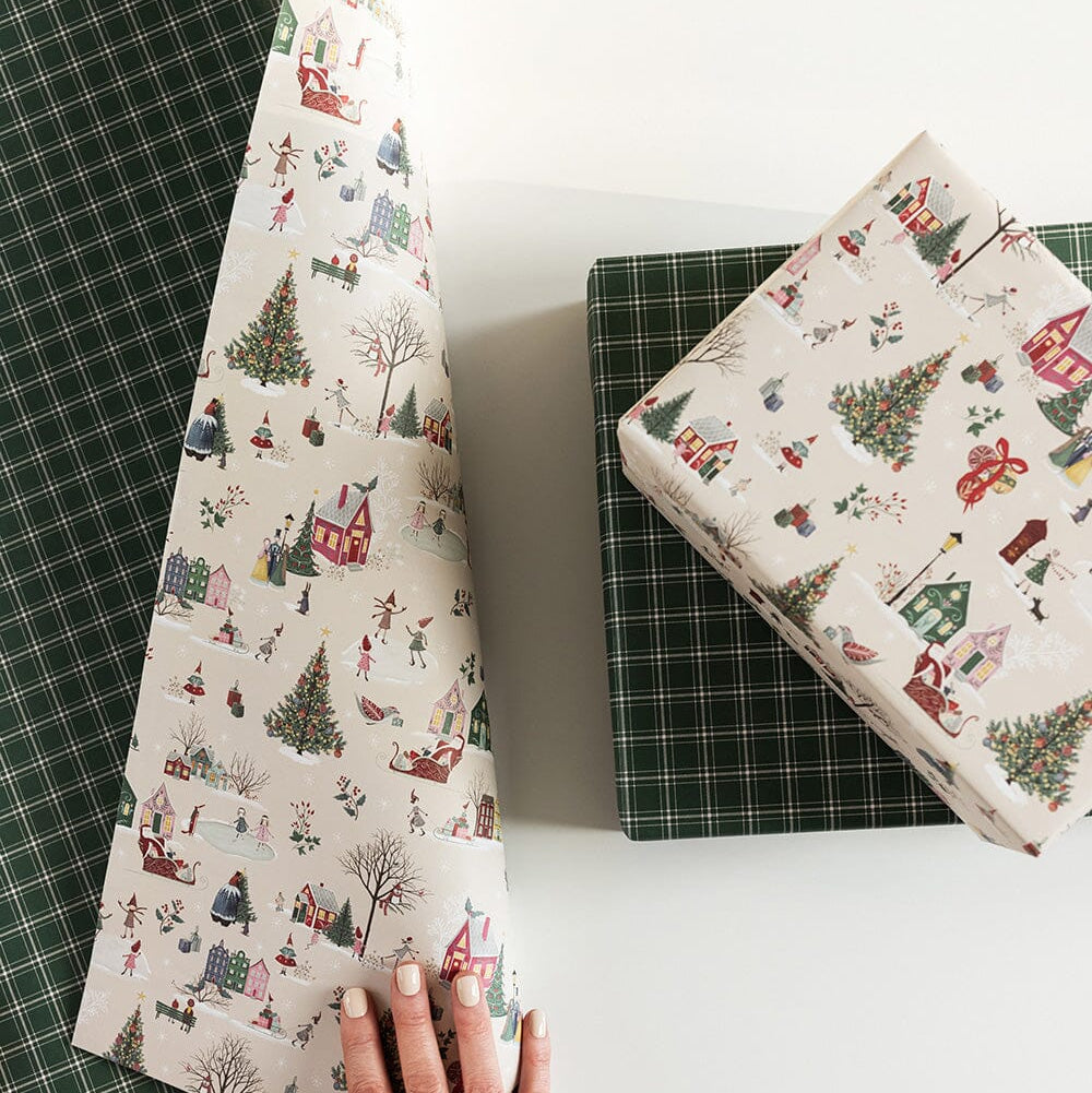 BESPOKE LETTERPRESS - Christmas Winter Wonderland / Spruce Tartan Double sided gift wrap