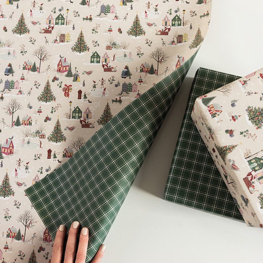 BESPOKE LETTERPRESS - Christmas Winter Wonderland / Spruce Tartan Double sided gift wrap