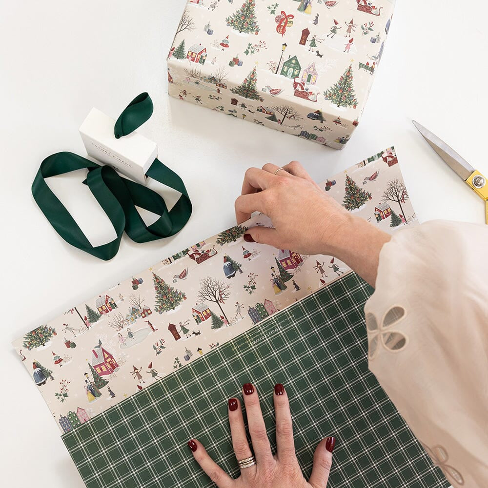 BESPOKE LETTERPRESS - Christmas Winter Wonderland / Spruce Tartan Double sided gift wrap