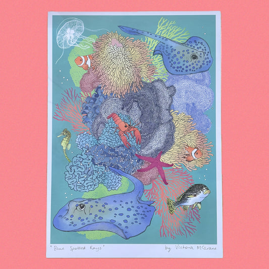 THE SCENIC ROUTE - "BLUE SPOTTED RAYS"- A4 ART PRINT