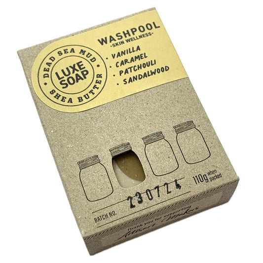 WASHPOOL SUPPLY CO- Vanilla, Patchouli, Sandalwood & Caramel Luxury Soap Bar with Dead Sea Mud