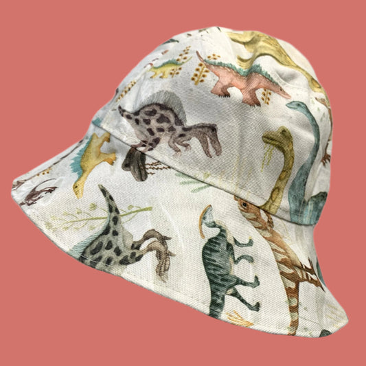 Teacups n Quilts - Cream Dinosaurs Fabric Hat - Kids Size Large