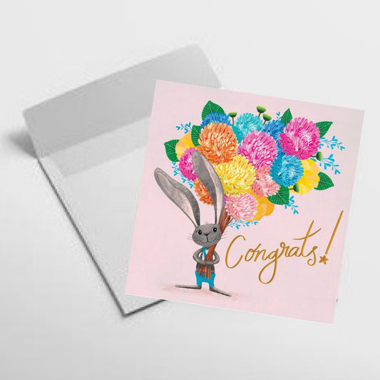 NUOVO - "CONGRATULATIONS BUNNY" SMALL GREETING CARD