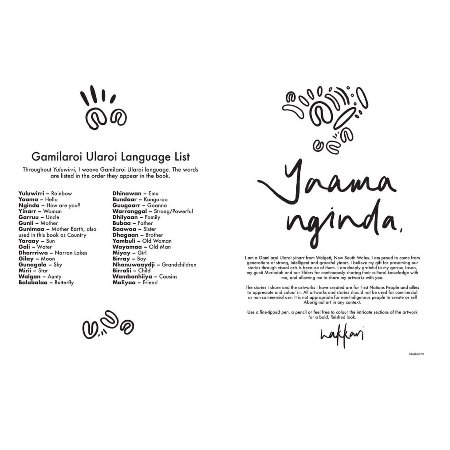 BOOKS & CO - YULUWIRRI - First Nations Colouring Book - Lakkari Pitt