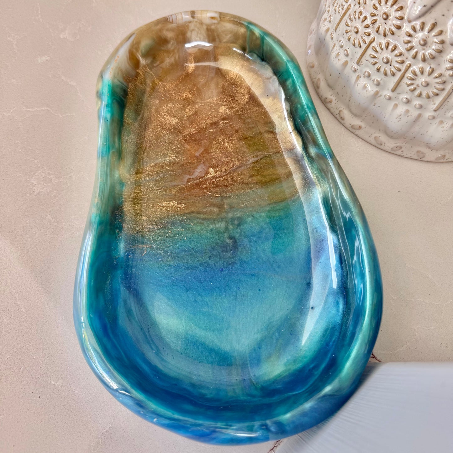 BRENDA STONE ART - Large Ocean Pool Bowl 1 - Beach with Shells