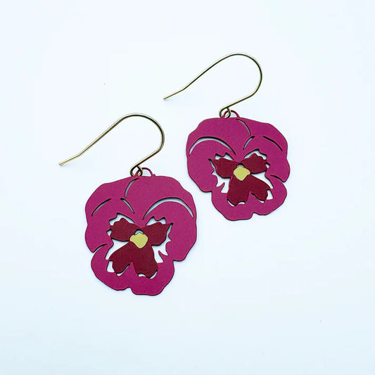 DENZ & CO - Pansy flower earrings in Pink & Cherry
