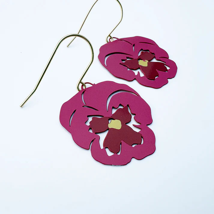 DENZ & CO - Pansy flower earrings in Pink & Cherry